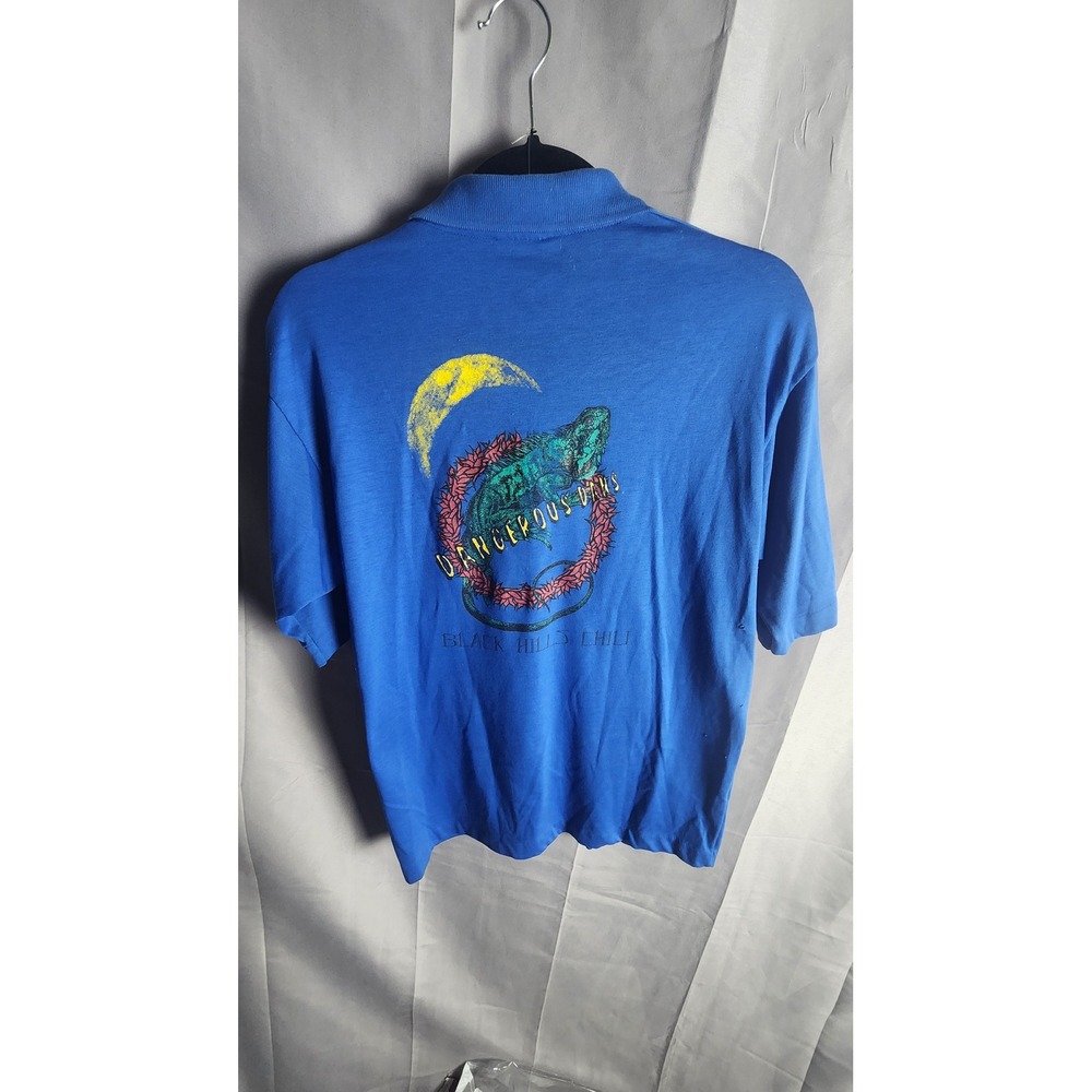 Vintage Crystal Springs Dangerous Dans Black Hills Chili Polo Shirt Blue Medium